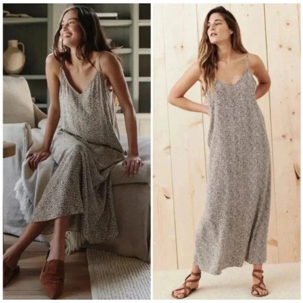 Jenni Kayne Leopard Print Maxi Slip Dress Sz L Minimalist 90s Designer - Picture 13 of 14